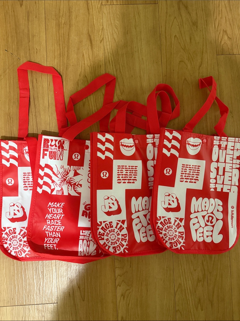 4 units lululemon athletica Red and White Graphic Tote Bag